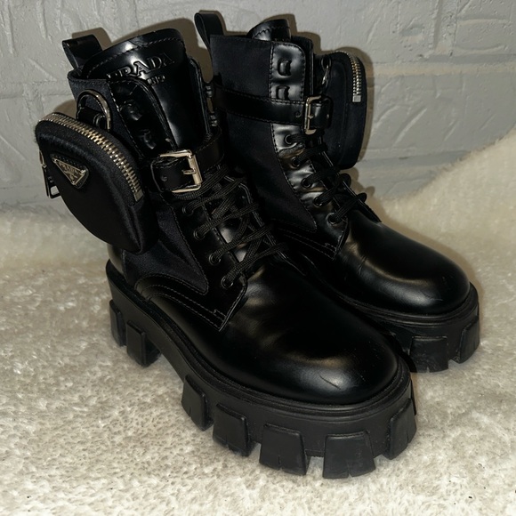 Prada Monolith Leather and Re- Nylon Combat Boots Size 37 - Picture 3 of 16